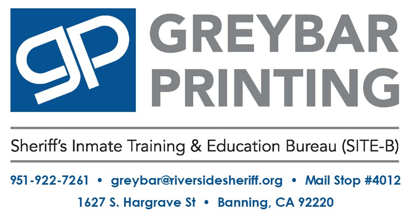 Greybar Logo and Contact Info 951-922-7261, greybar@riversidesheriff.org